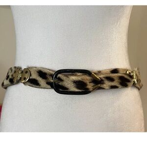 Vintage 40’s 50’s Leopard Spotted Animal Fur Gold Hardware Belt 42”